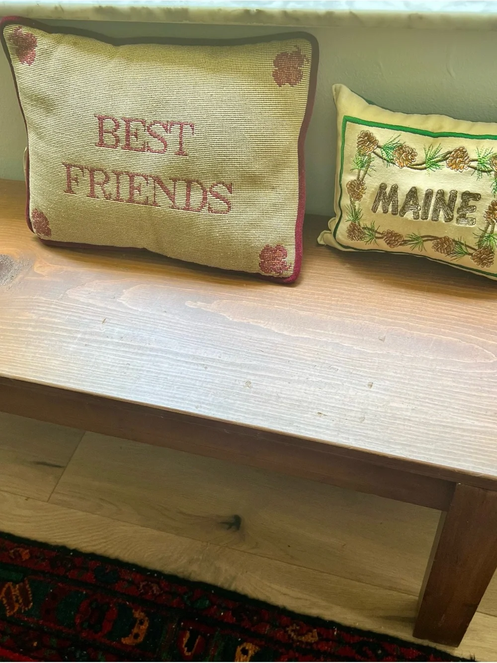 BEST FRIENDS Beige and Burgundy Needlepoint Decorative Pillow